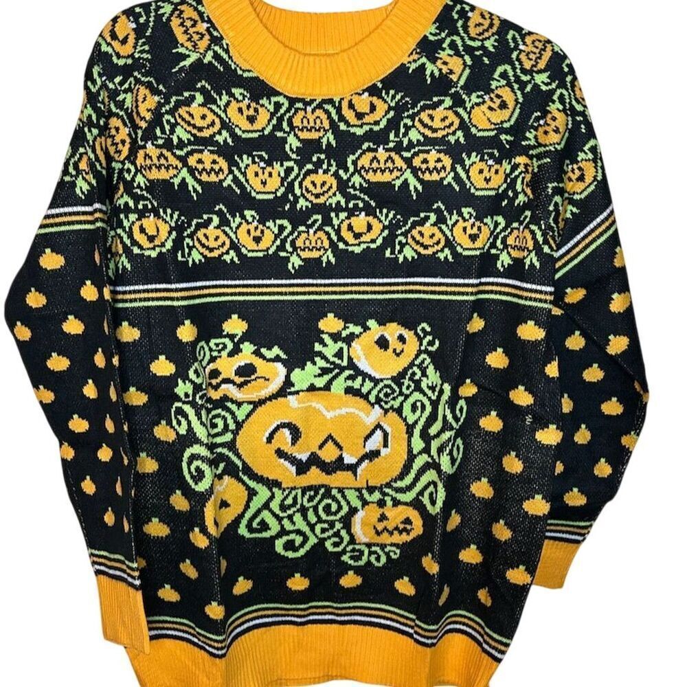 Halloween Pumpkin Sweater Unisex M Black Long Sleeve